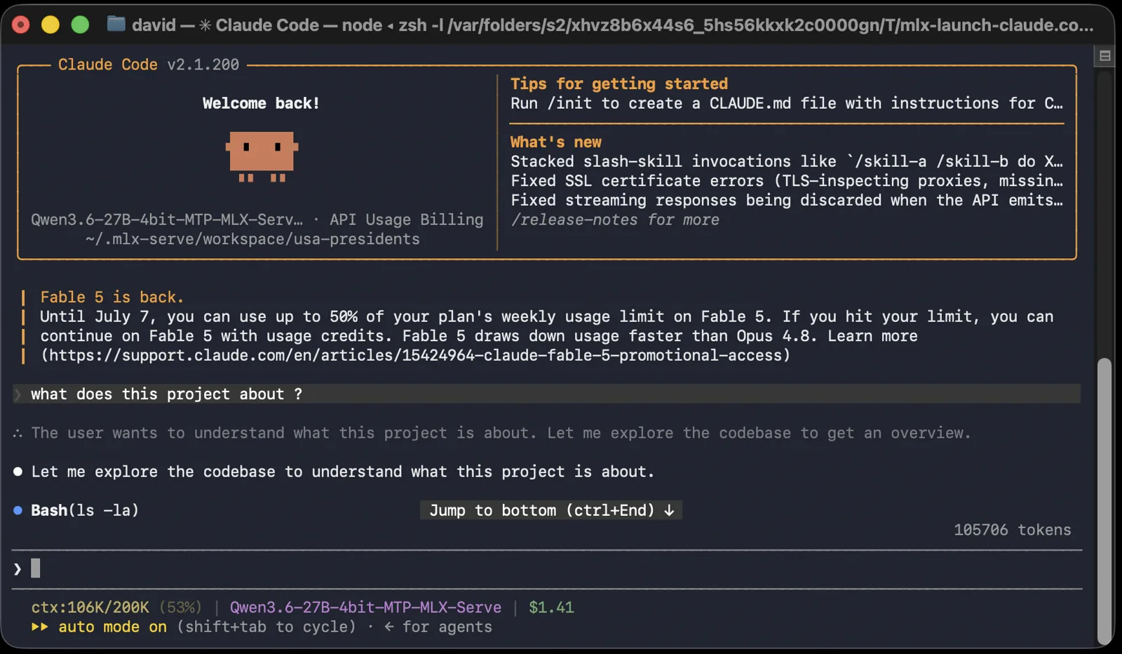 Claude Code working against a model served on local hardware